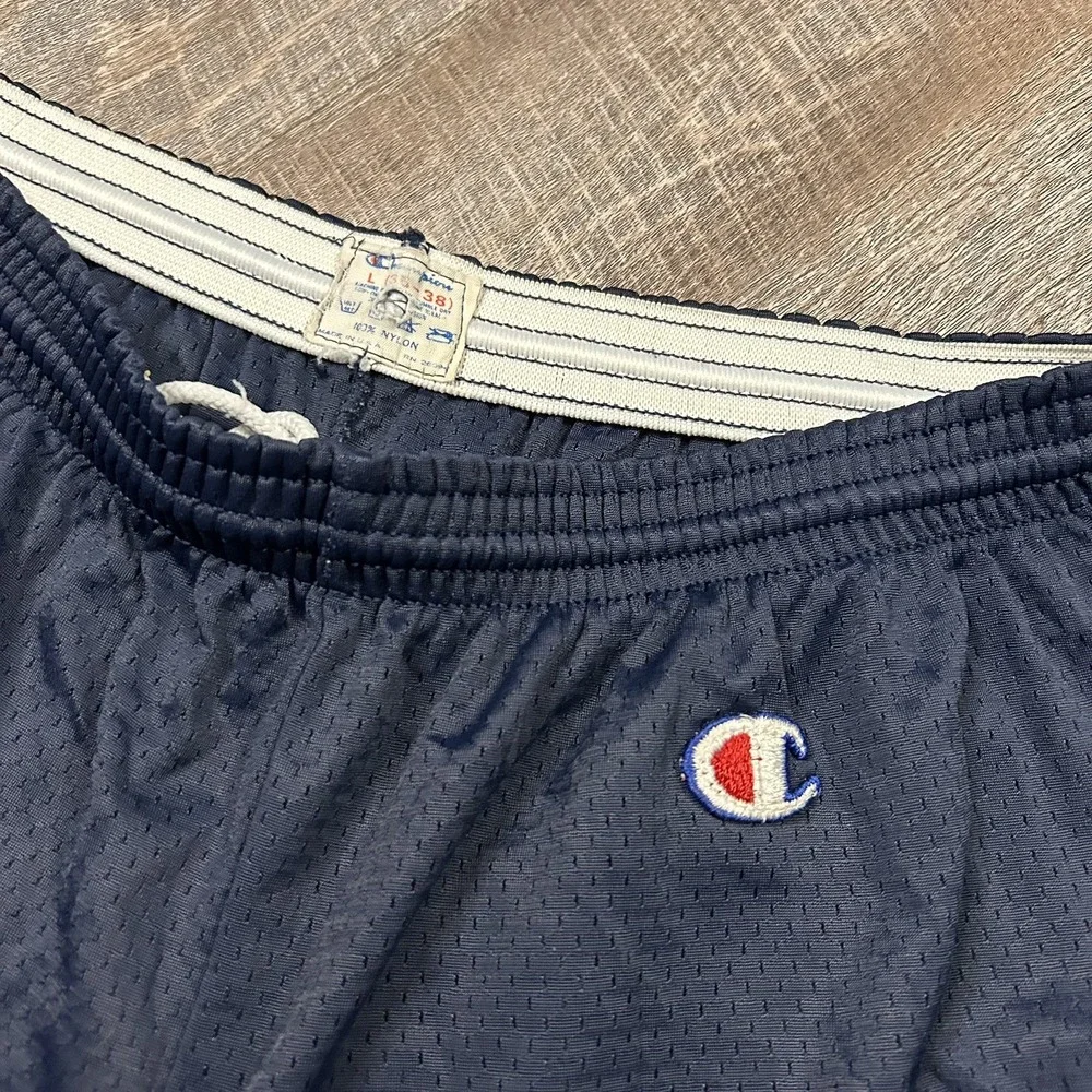 Vintage 80s Champion Mesh Athletic Shorts Mens L Blue Nylon Gym Made in USA L
